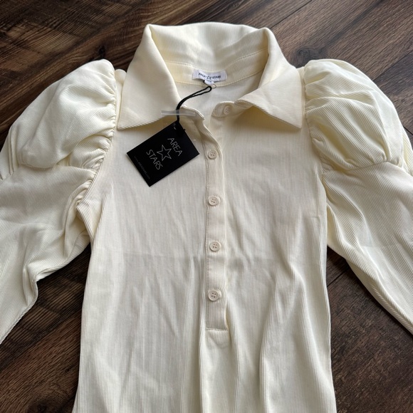 SOLD Area Stars NWT Cream Ford Puff Sleeve Rib Knit Long Sleeve Top - Picture 5 of 10